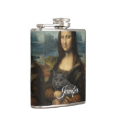 Mona Lisa met elegante grijze kat                 Heupfles (Rechts)