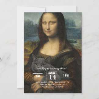 Mona Lisa met elegante grijze kat Kaart