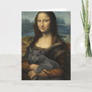 Mona Lisa met elegante grijze kat Kaart