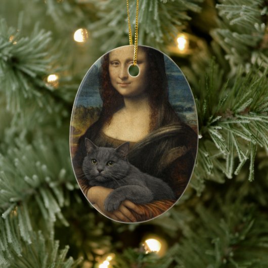 Mona Lisa met elegante grijze kat Keramisch Ornament (Boom)