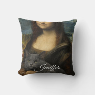 Mona Lisa met elegante grijze kat Kussen