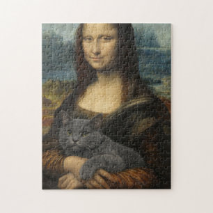 Mona Lisa met elegante grijze kat Legpuzzel