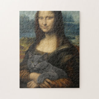 Mona Lisa met elegante grijze kat Legpuzzel
