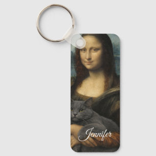 Mona Lisa met elegante grijze kat Sleutelhanger