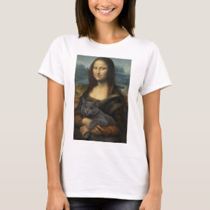 Mona Lisa met elegante grijze kat                 T-shirt