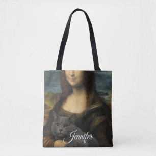 Mona Lisa met elegante grijze kat                 Tote Bag