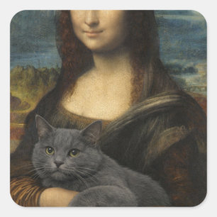 Mona Lisa met elegante grijze kat Vierkante Sticker