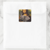 Mona Lisa met Elephant Parody Vierkante Sticker (Tas)