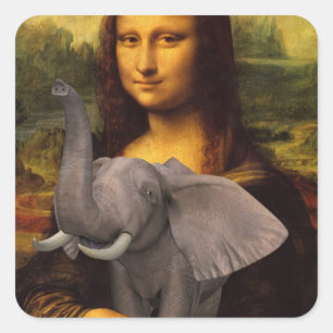 Mona Lisa met Elephant Parody Vierkante Sticker