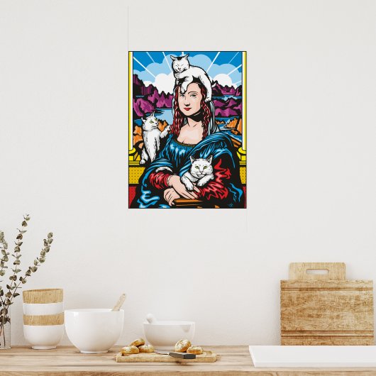 Mona Lisa met haar katten Poster (Keuken)