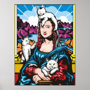 Mona Lisa met haar katten Poster