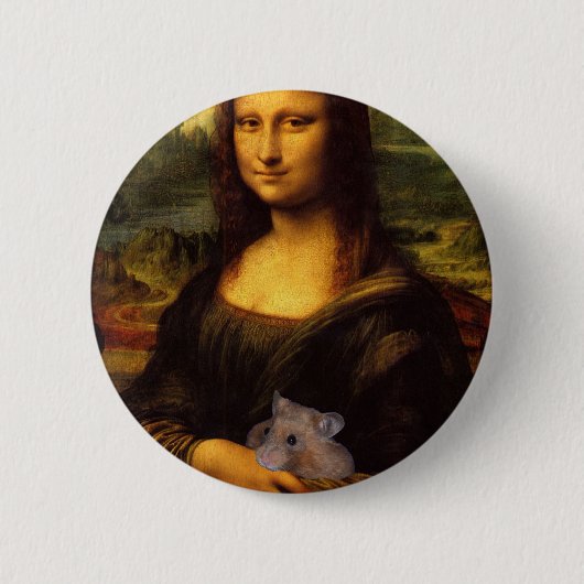 Mona Lisa met Hamster Ronde Button 5,7 Cm (Voorkant)