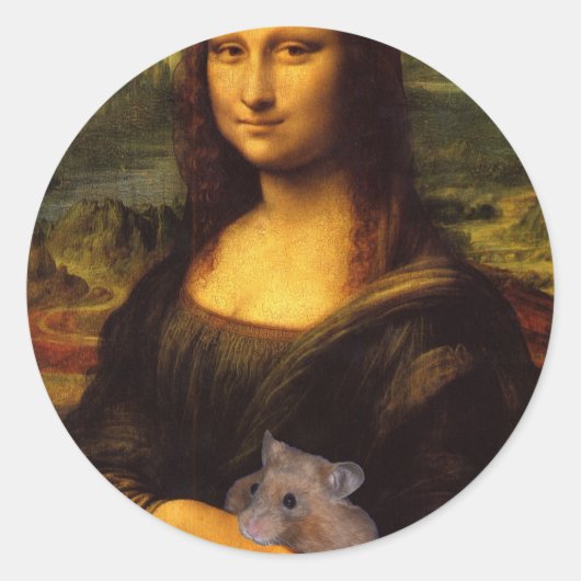 Mona Lisa met Hamster Ronde Sticker (Voorkant)