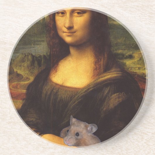 Mona Lisa met Hamster Zandsteen Onderzetter (Voorkant)