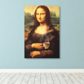 Mona Lisa met hete thee Leonardo da Vinci Canvas Afdruk (Insitu (Houten vloer))