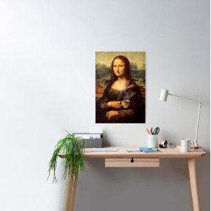 Mona Lisa met hete thee (Leonardo da Vinci) Poster