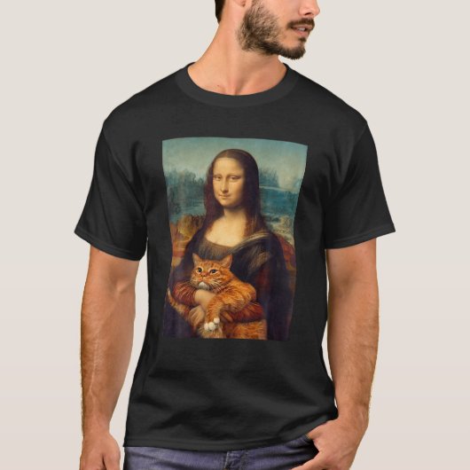 Mona Lisa met Kat grappige kunst schilderen T-shirt (Voorkant)