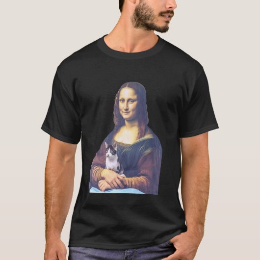 Mona Lisa met kat Kat Vader Kat Moeder Kitty Voor T-shirt (Voorkant)