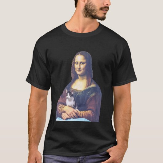 Mona Lisa met kat vasthoudend Kat Vader Kat Moeder T-shirt (Voorkant)