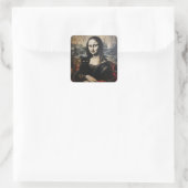 Mona Lisa met kat Vierkante Sticker (Tas)