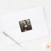 Mona Lisa met kat Vierkante Sticker (Envelop)