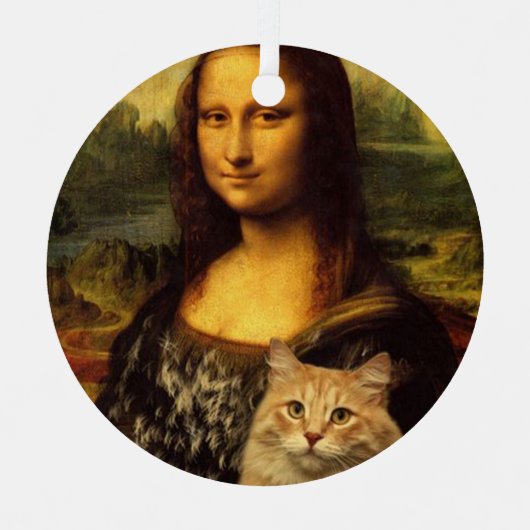 Mona Lisa met katten- en kattenbont Kattenliefhebb Metalen Ornament (Voorkant)