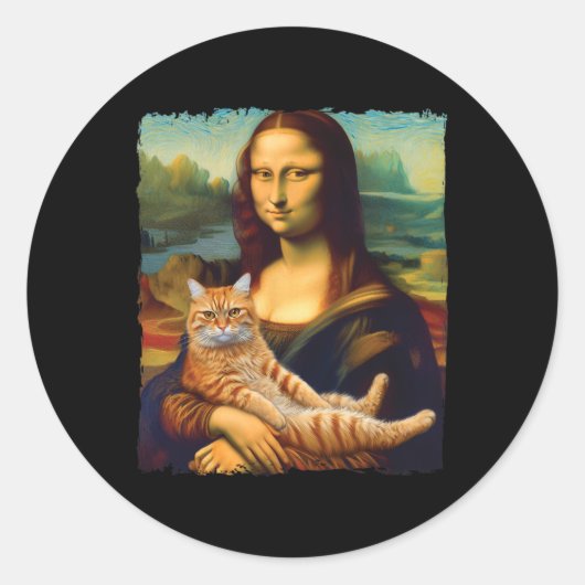 Mona Lisa met kattenportret kunstschilderkunst Kat Ronde Sticker (Voorkant)