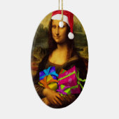 Mona Lisa met kerstpakketten Keramisch Ornament (Rechts)