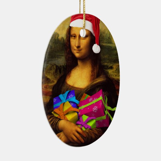 Mona Lisa met kerstpakketten Keramisch Ornament (Rechts)