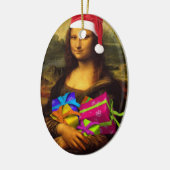 Mona Lisa met kerstpakketten Keramisch Ornament (Links)