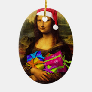 Mona Lisa met kerstpakketten Keramisch Ornament
