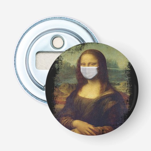 Mona Lisa met Masker Button Flesopener (Voorkant)