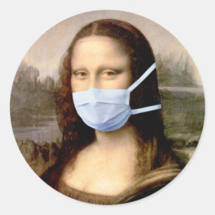 Mona Lisa met Masker Da Vinci die de Kunst Bedrieg Ronde Sticker