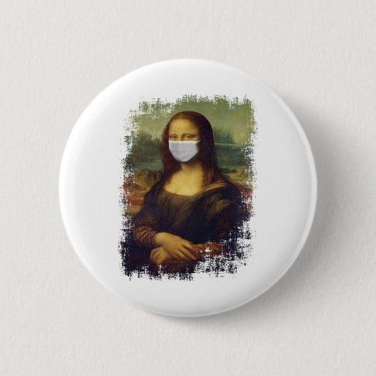 Mona Lisa met Masker Ronde Button 5,7 Cm (Voorkant)
