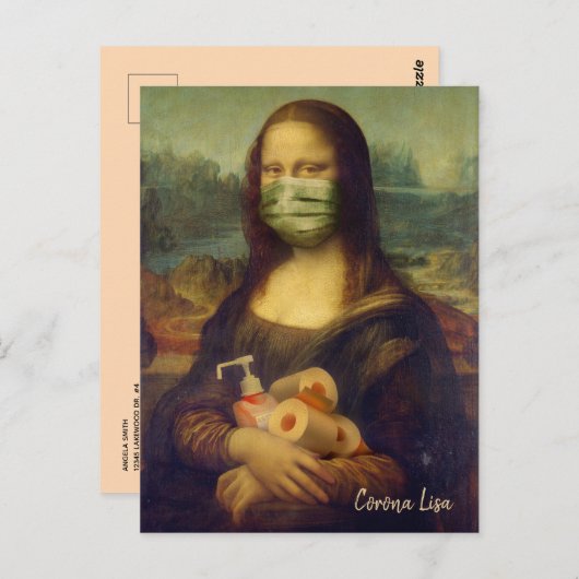 Mona Lisa met masker, toiletpapier, handbediende k Briefkaart (Voorkant / Achterkant)
