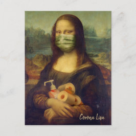 Mona Lisa met masker, toiletpapier, handbediende k Briefkaart