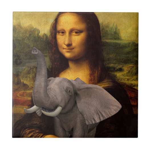Mona Lisa met olifant Tegeltje (Voorkant)