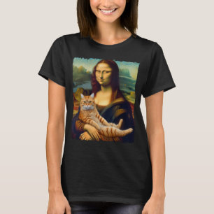 Mona Lisa met Oranje kattenschilderkunst T-shirt