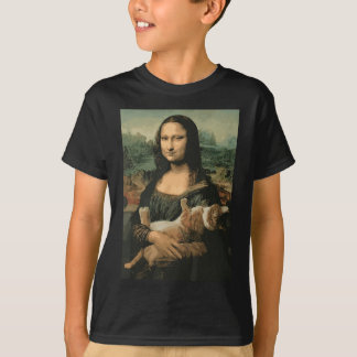 Mona Lisa met Oranje kattenschilderkunst T-shirt