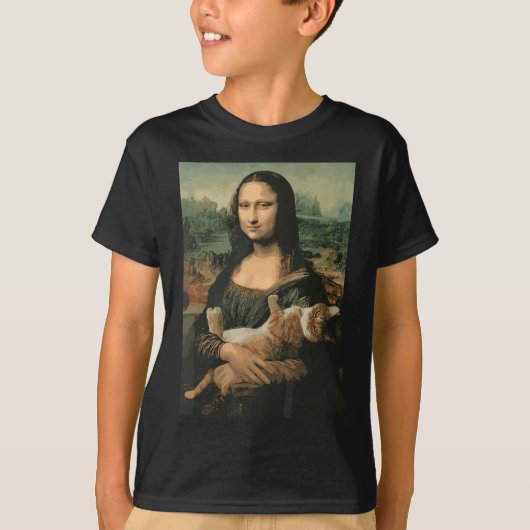 Mona Lisa met Oranje kattenschilderkunst T-shirt (Voorkant)