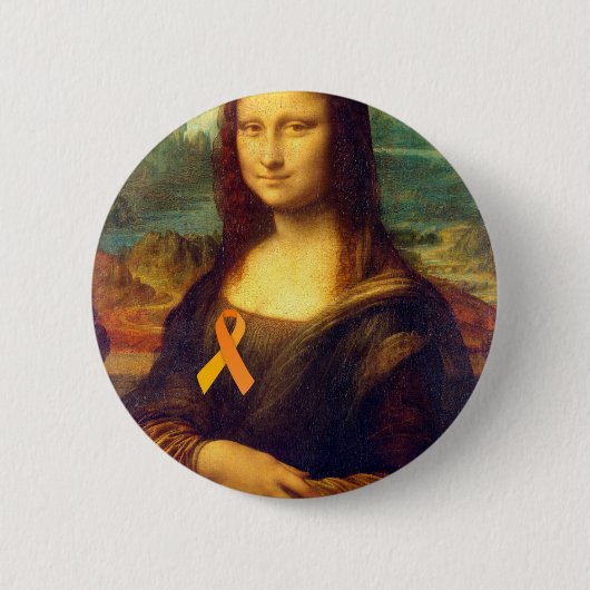 Mona Lisa met Oranje lintje Ronde Button 5,7 Cm (Voorkant)