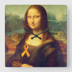 Mona Lisa met Oranje lintje Vierkante Klok