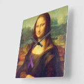 Mona Lisa met Paars lintje Vierkante Klok (Hoek)