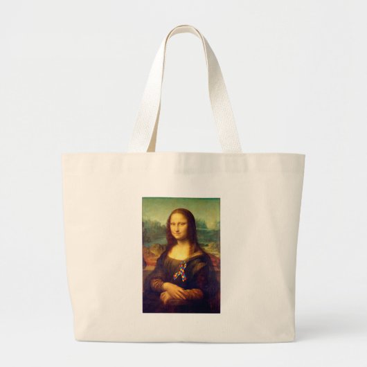 Mona Lisa met Puzzle Ribbon Grote Tote Bag (Voorkant)