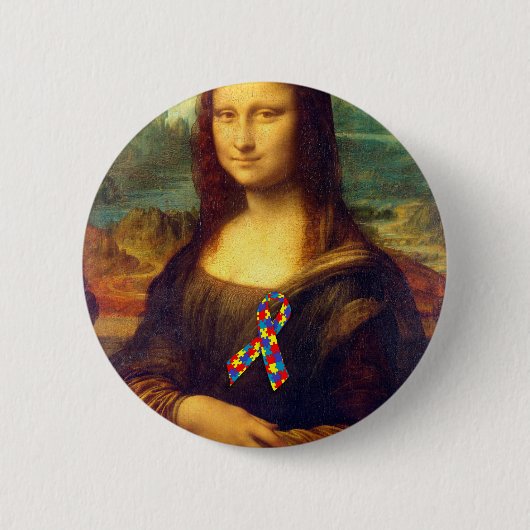 Mona Lisa met Puzzle Ribbon Ronde Button 5,7 Cm (Voorkant)