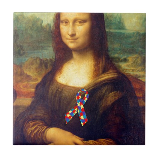 Mona Lisa met Puzzle Ribbon Tegeltje (Voorkant)