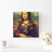Mona Lisa met Puzzle Ribbon Vierkante Klok (Huis)