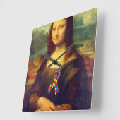 Mona Lisa met Puzzle Ribbon Vierkante Klok (Hoek)