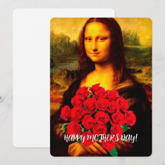 Mona Lisa met rode rozen blij Moederdag Feestdagenkaart (Voorkant / Achterkant)