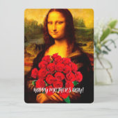 Mona Lisa met rode rozen blij Moederdag Feestdagenkaart (Staand voorkant)